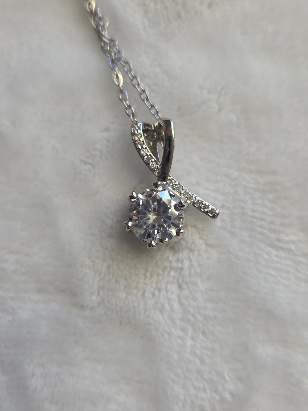 Silver Tone Clear Solitaire Pendant Necklace - White